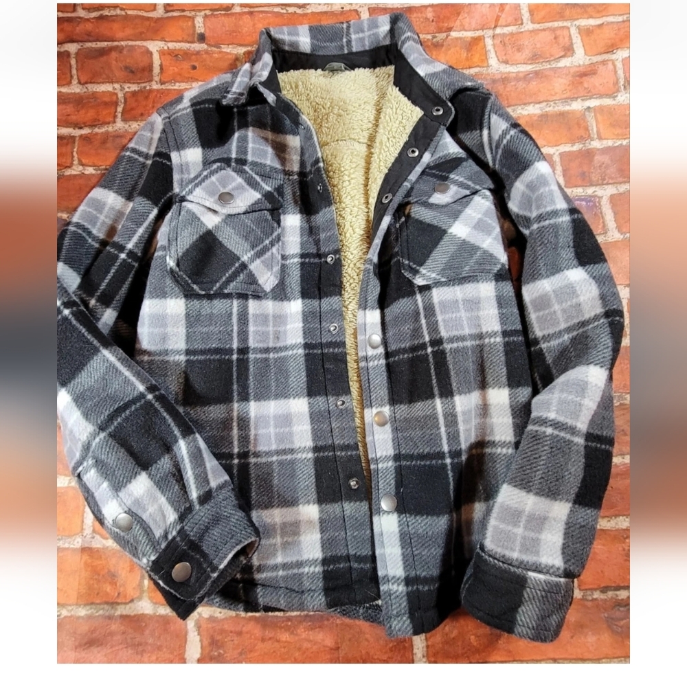 Eddie Bauer fleece Lined Plaid Snap Button Shirt Size 10/12 10 12 Shacket